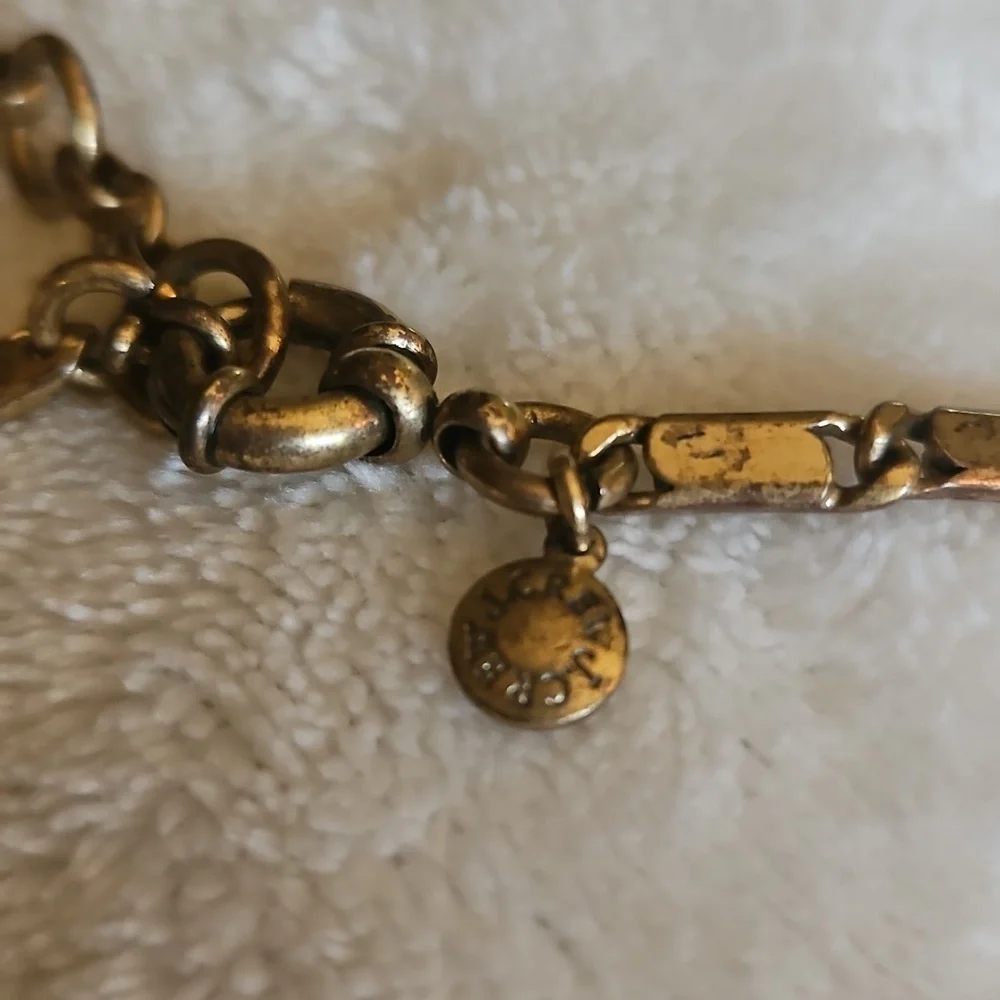 Vtg J. CREW Spike Wood Beaded Station Box Chain Sweater Necklace